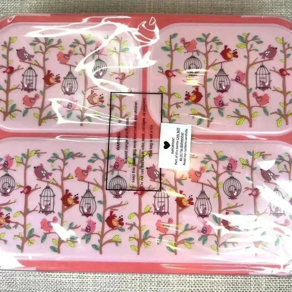 NEW 2 pk Bento Box Kinsho BPA free 34 fl oz‎ w/utensils unicorns and bird prints